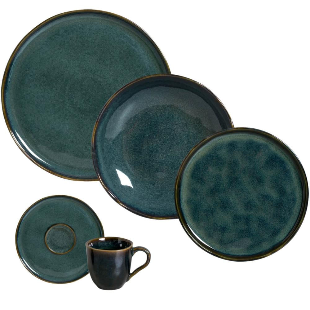Aparelho de Jantar Porto Brasil Bio Oceano 30 Peças Cerâmica Stoneware Azul Mesa Posta