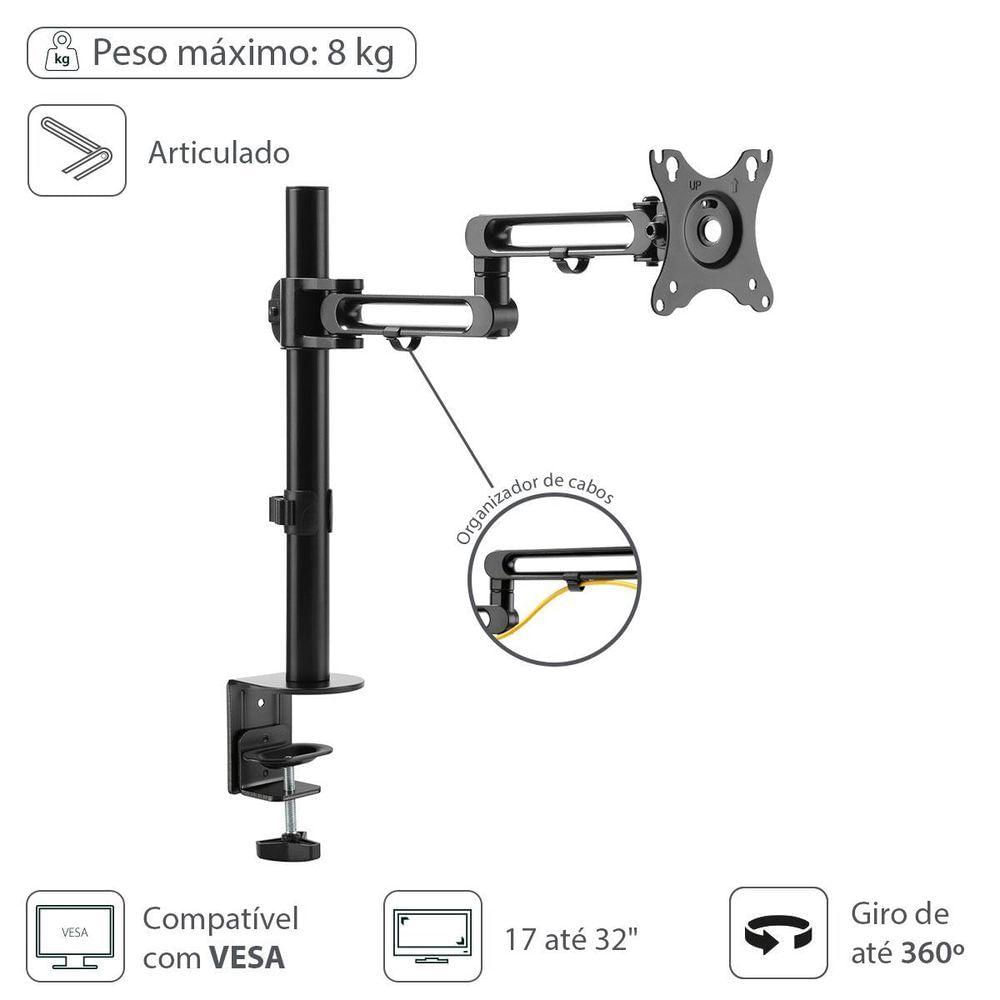 Suporte Para Monitor De 17 A 32 Articulado Rotação 360° E Organizador De Cabo - Sm400a
