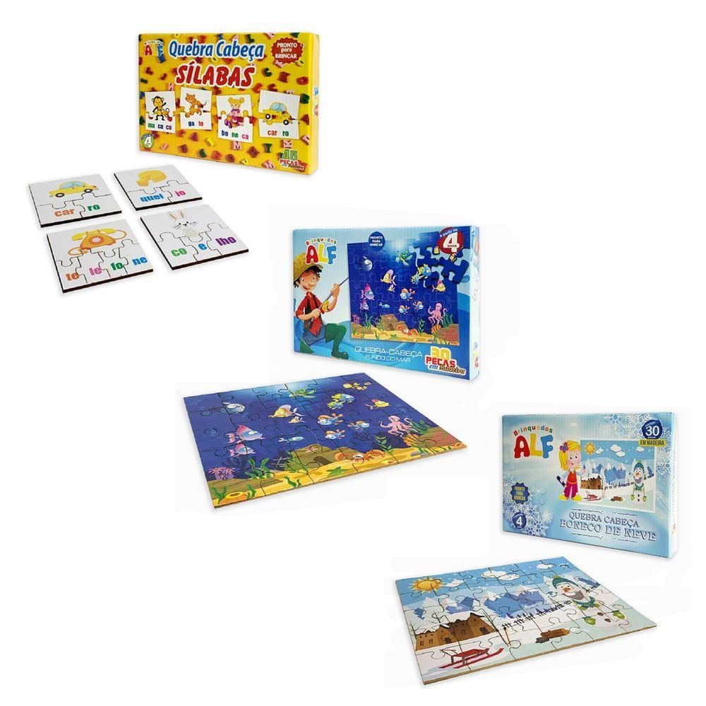 Kit Completo 3 Quebra Cabeça Infantil Divertido Em Madeira Kit 2