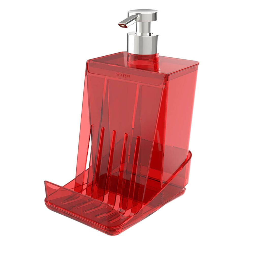 Porta Detergente com Suporte para Esponja Vermelho Smart S Crippa Dispenser para Pia Cozinha