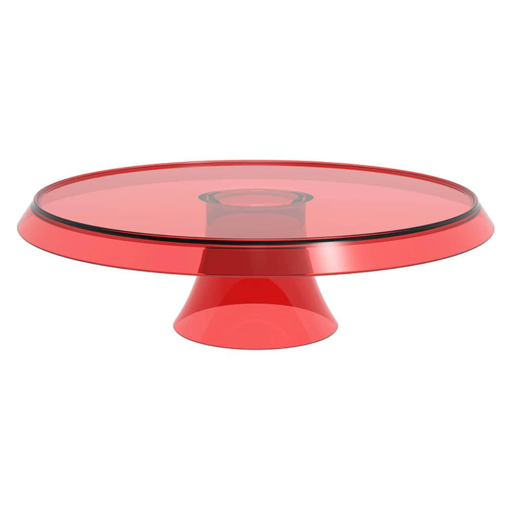 Base Porta Bolos Tortas Doces 25cm com Pé Vermelho Transparente Glassy Crippa