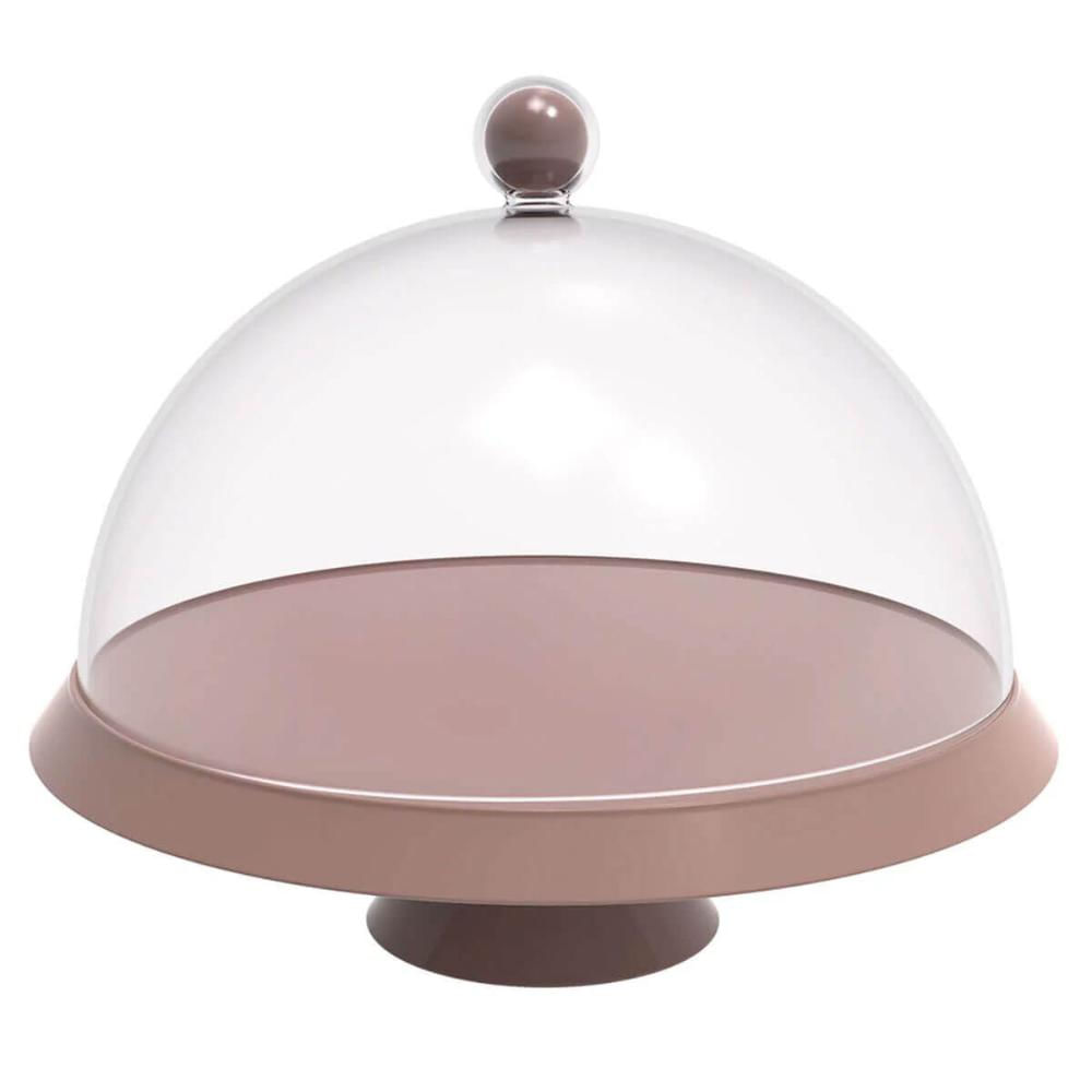 Porta Bolo 30cm com Cúpula e Pé Bubble Crippa Amêndoa Tortas Doces Boleira