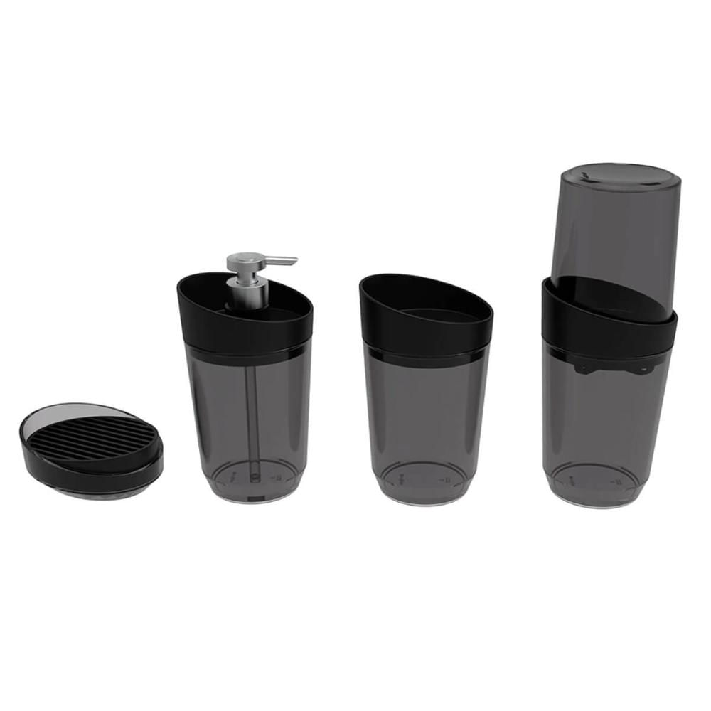 Kit Banheiro Crippa 4 Peças Porta Escova Porta Sabonete Líquido Porta Algodão e Saboneteira Fumê