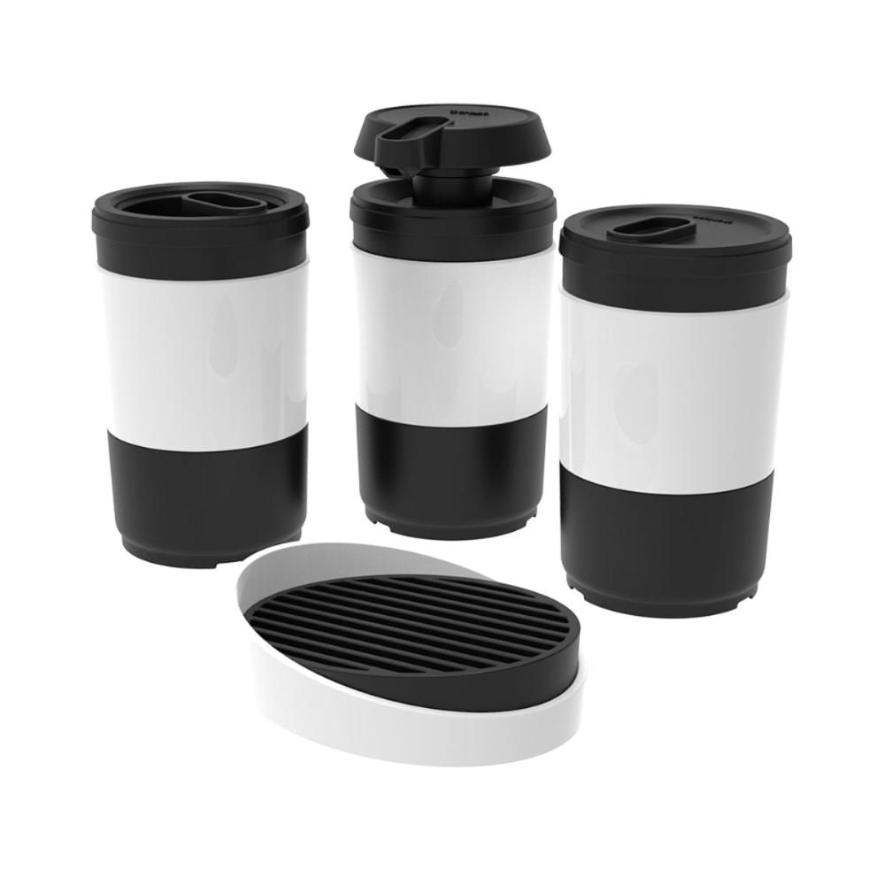 Kit 4 pç Preto Porta Escova Algodão Sabonete Líquido Barra Conjunto para Banheiro Code Crippa