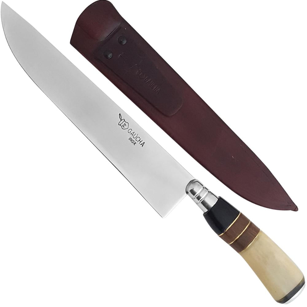 Faca Gaúcha N° 10 Inox Cabo Chifre Osso E Chaira 30cm Inox