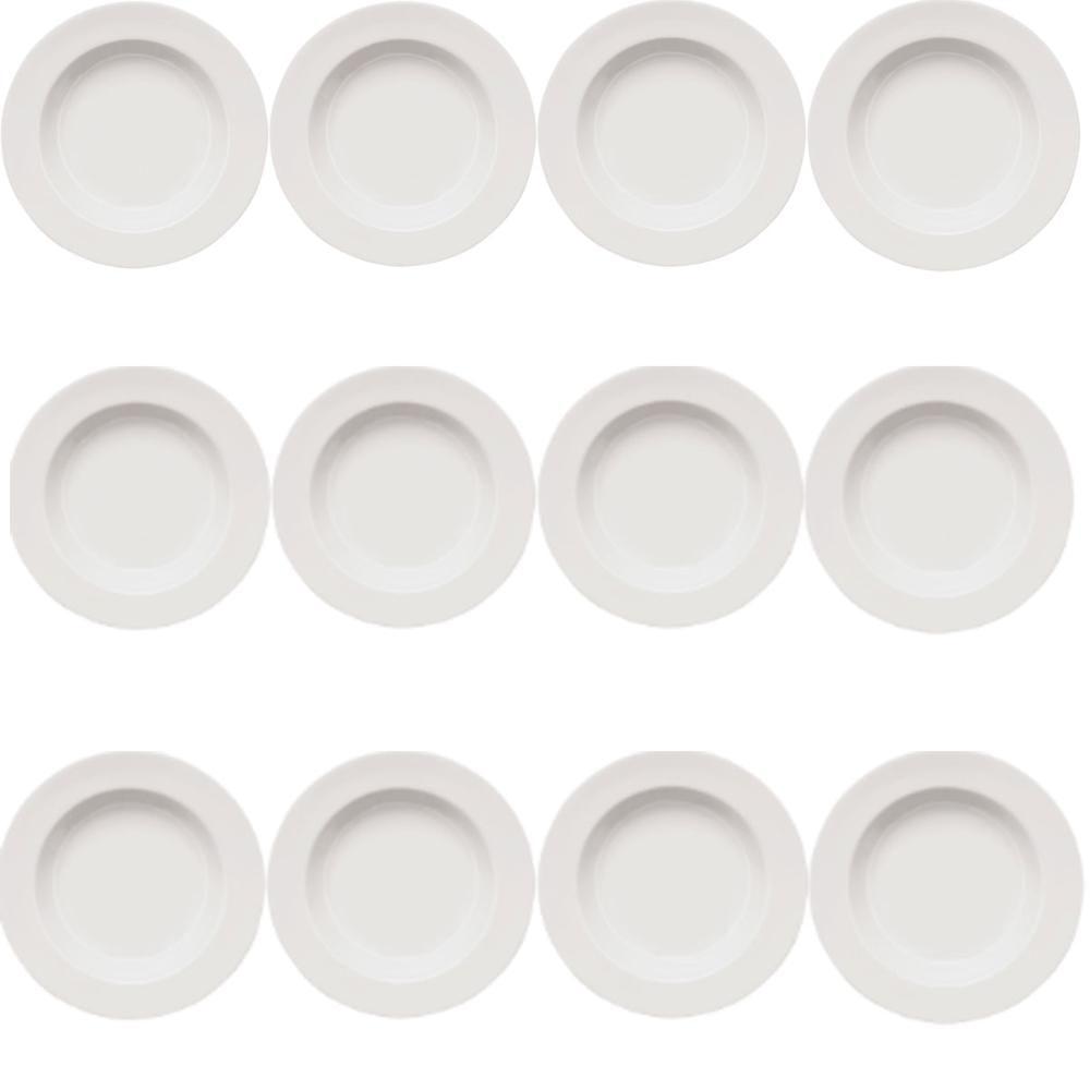 Conjunto de 12 Pratos Fundos Classe Única para Bar ou Hotel Germer de Porcelana Brancos