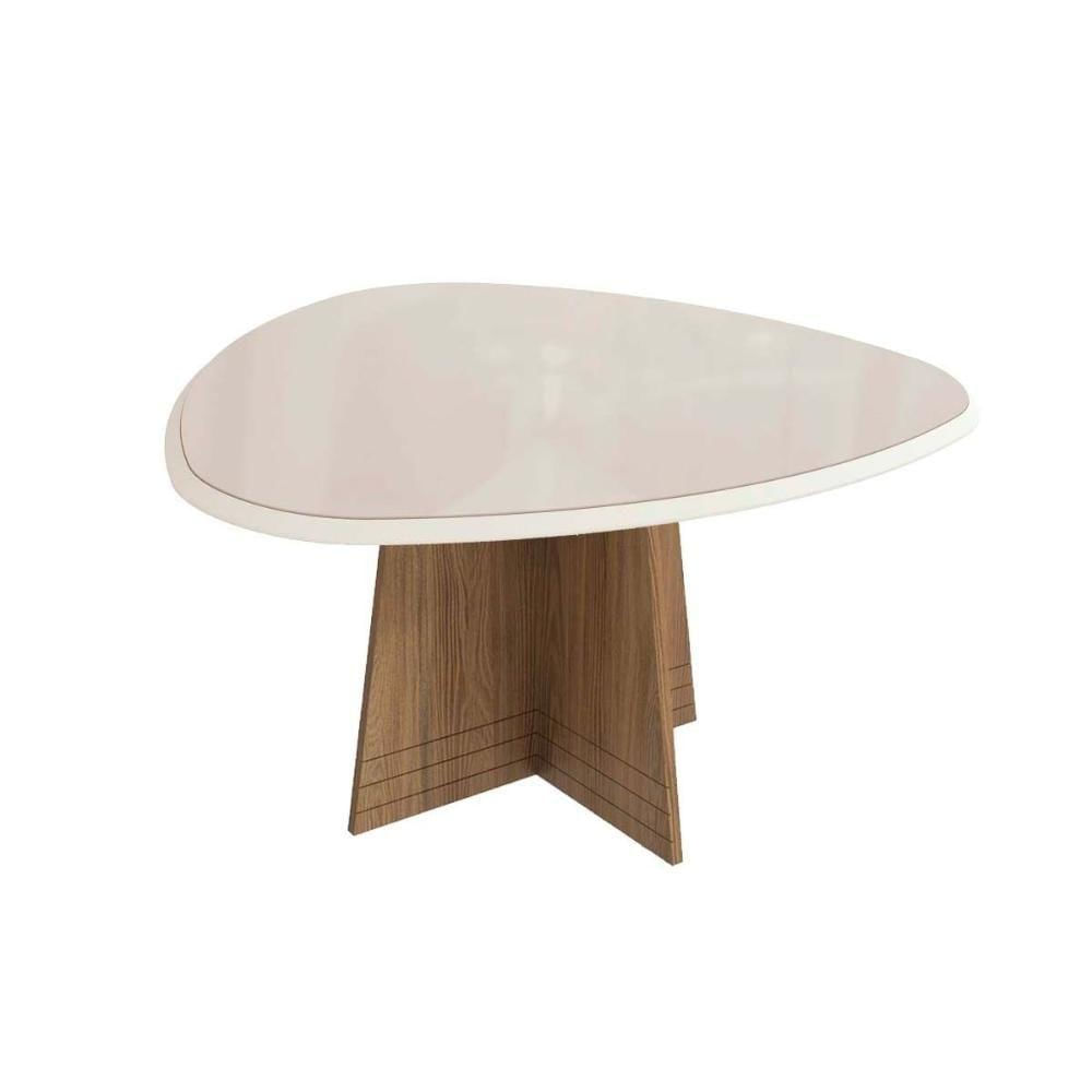 Mesa Para Cozinha Lótus Com Tampo Madeirado Com Vidro 105x135cm Nogueira Off White Vidro Off White Kappesberg