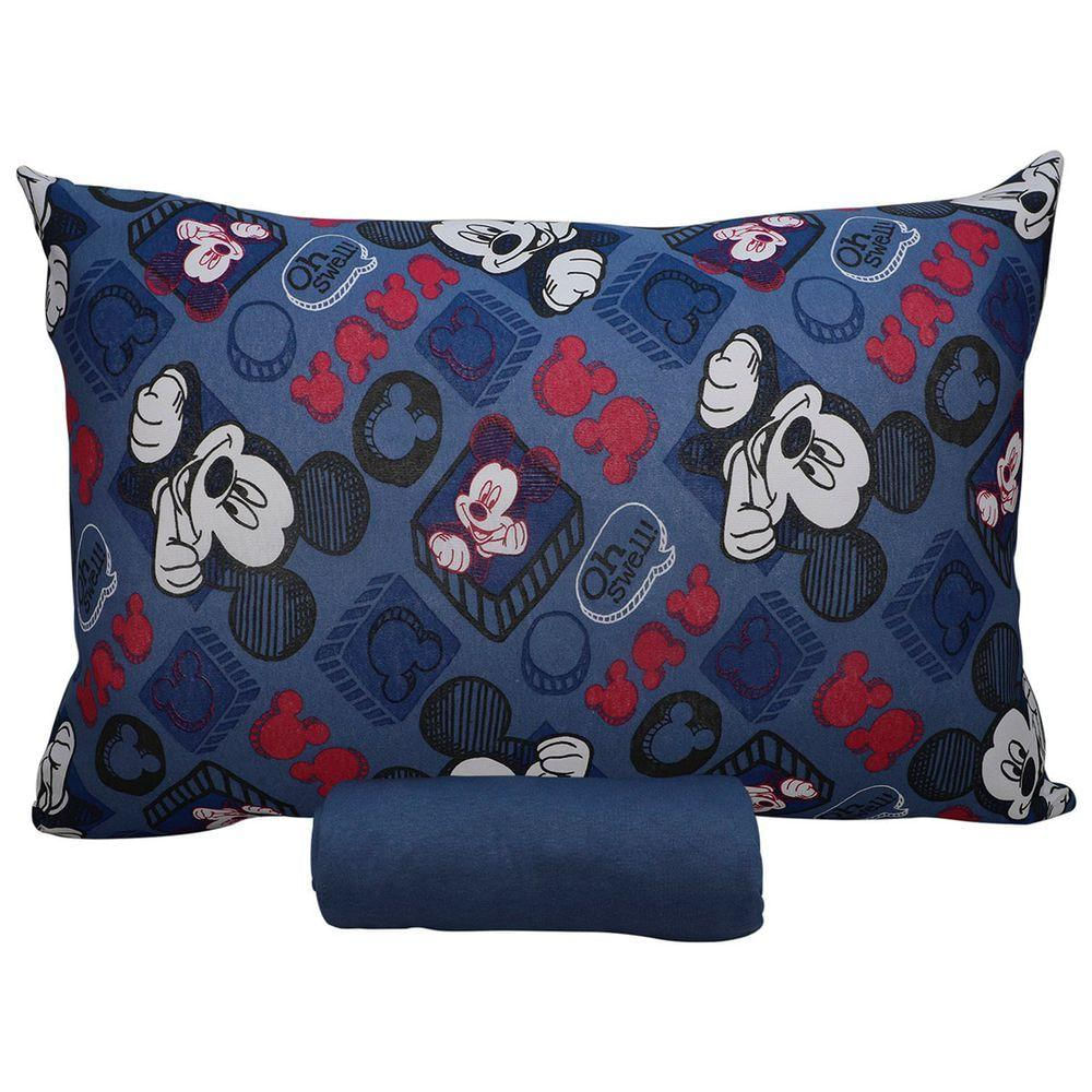 Jogo De Cama Portallar Solteiro Malha 100% Algodão Disney Mickey Simpático 2 Pçs Azul
