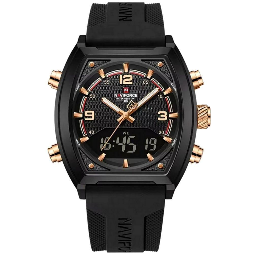 Relógio Digital Masculino Pulseira De Silicone Quartzo Tonneau Duplo Display Esportivo Preto Rose