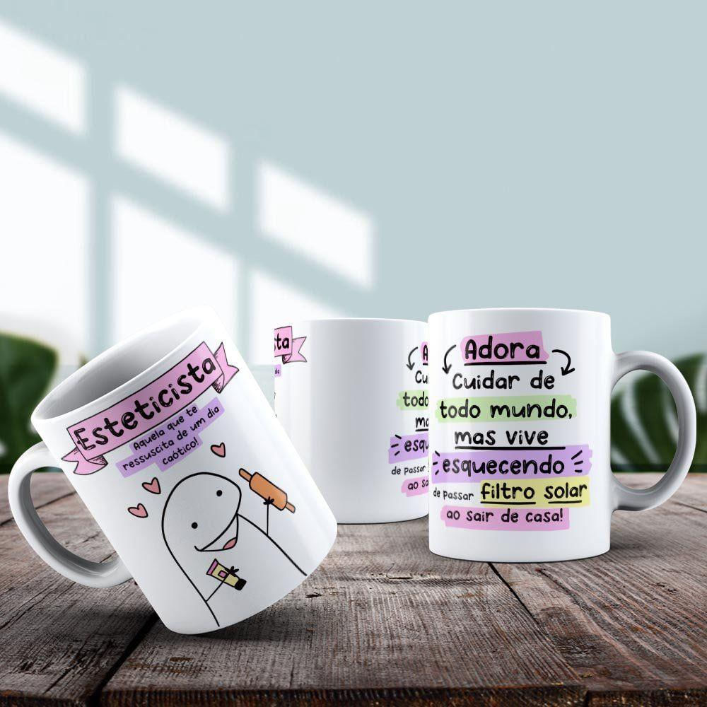 Caneca De Porcelana 325ml Flork Profissões Feminino Esteticista