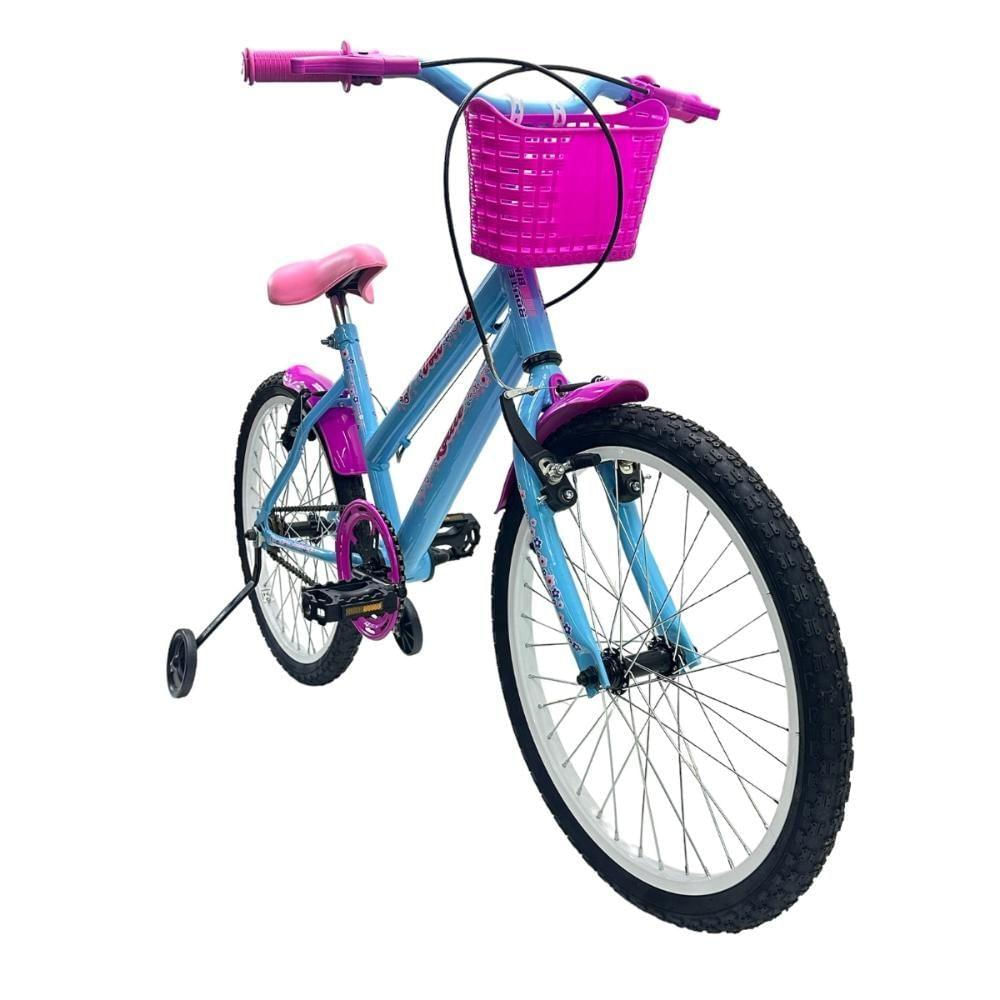 Bicicleta Aro 20 Feminina Infantil Cesta Rodinha Lateral