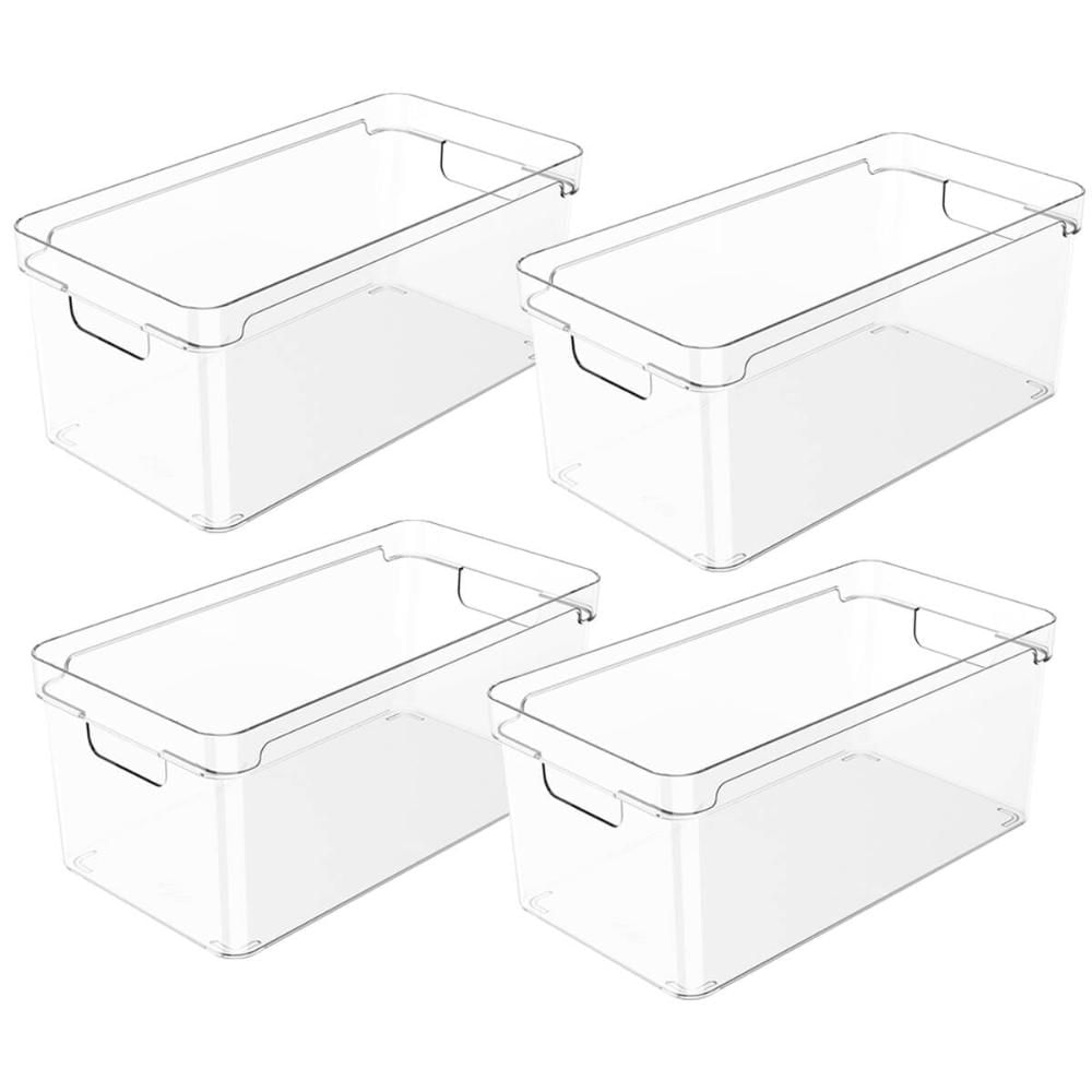 Kit 4 Organizadores De Armário 30x15x13cm Caixas Organizadoras Empilháveis Com Alças Clear OU