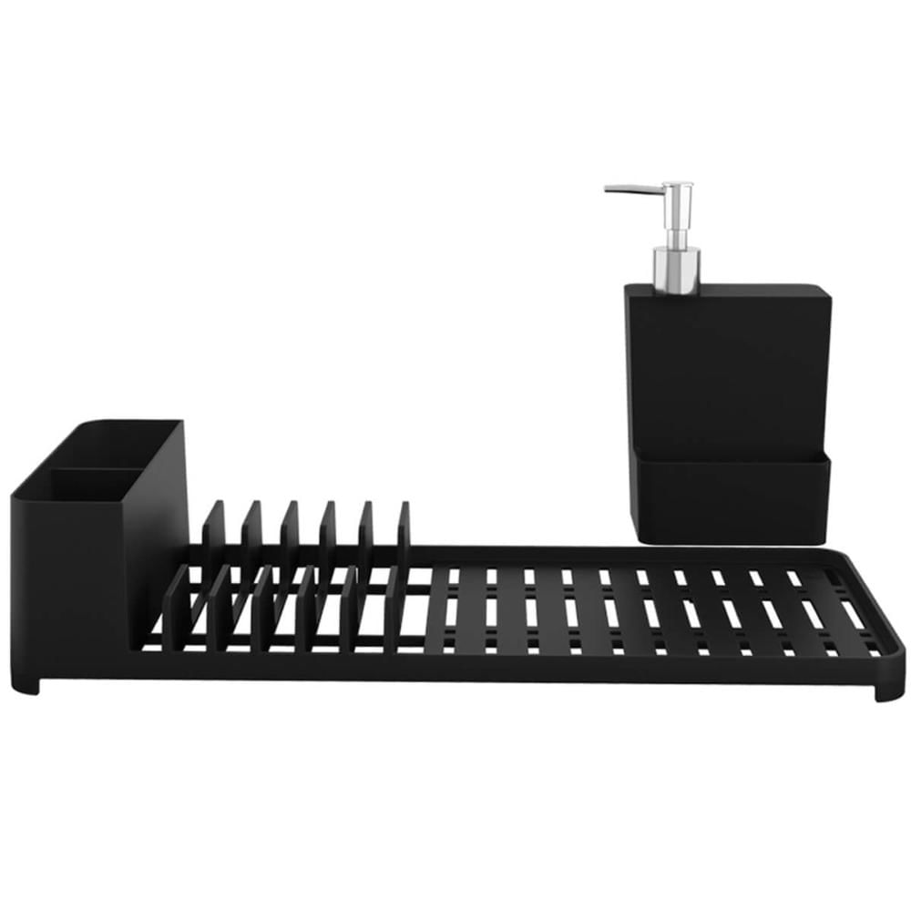 Kit de Pia Cozinha Porta Detergente e Esponja e Escorredor de Louça Coza Single Preto