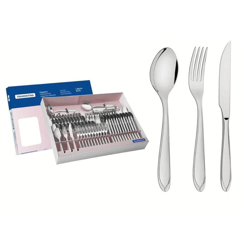 Faqueiro Inox Laguna Tramontina 91 Peças Conjunto de Talher Faca Concha Pegador
