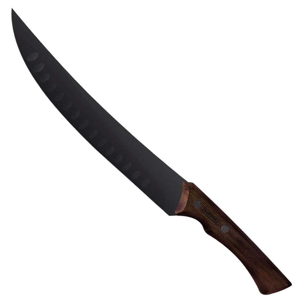 Faca Butcher para Carne 10' Tramontinha Churrasco Black Aço Inox Escurecido Cabo de Madeira