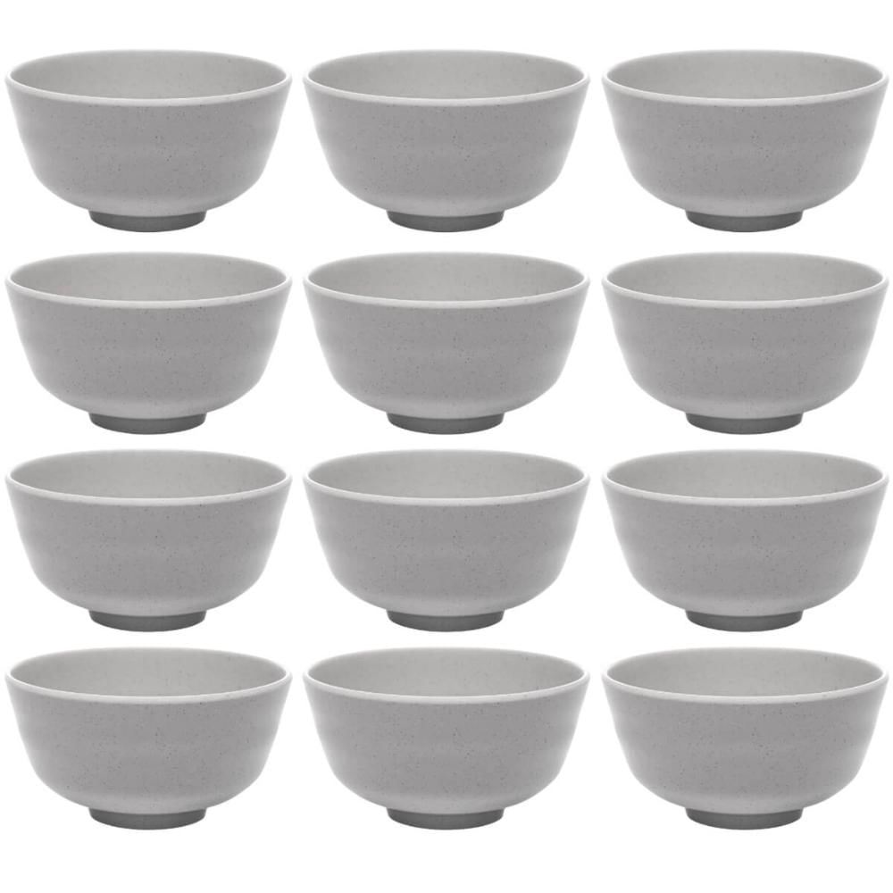 Kit 12 Bowls Tigelas de Melamina 350ml Lyor Sobremesas Sopas Yakisoba Tóquio Granilite Cinza