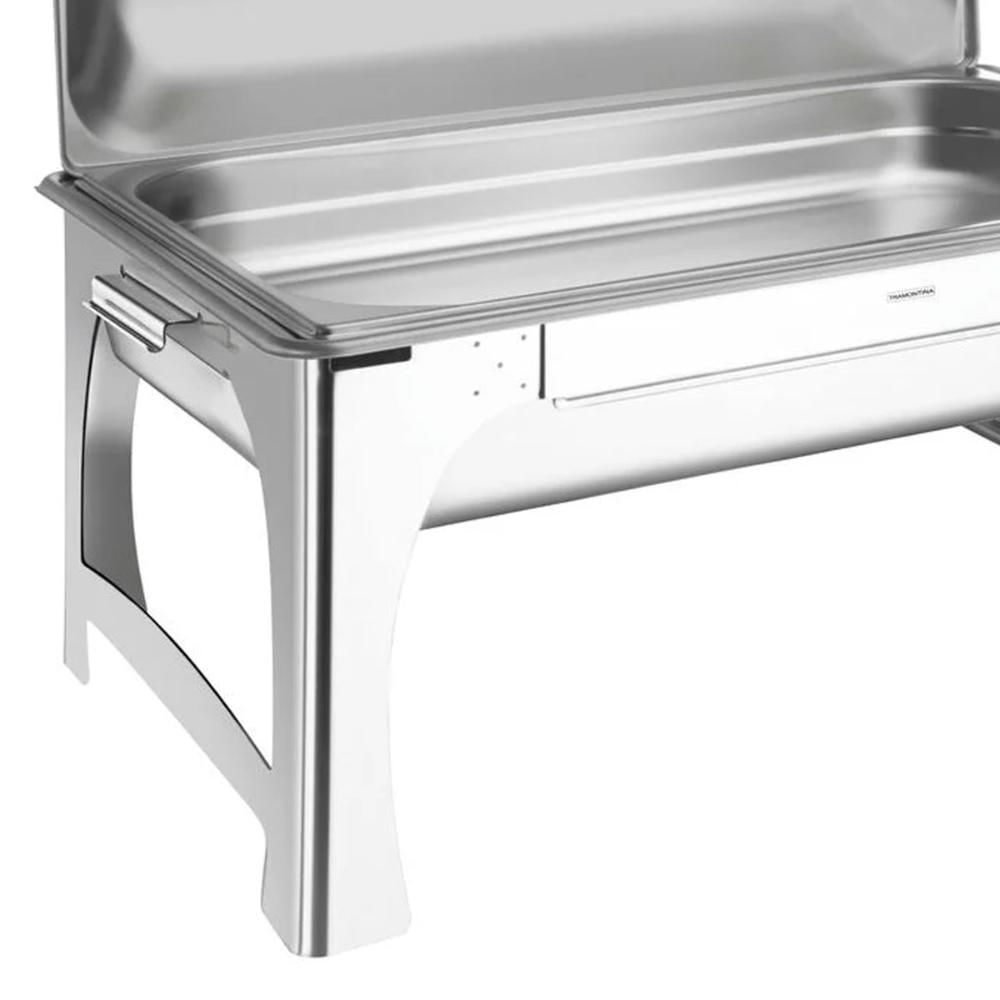 Rechaud Banho Maria Retangular Tramontina 9L Cuba GN 1/1 Inox Tampa Removível Gastronômico Restaurante Hotel
