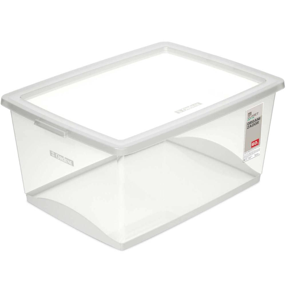 Kit 12 Caixas Organizadoras Plástica 60L Empilháveis com Tampa My Closet Ordene Multiuso Transparente