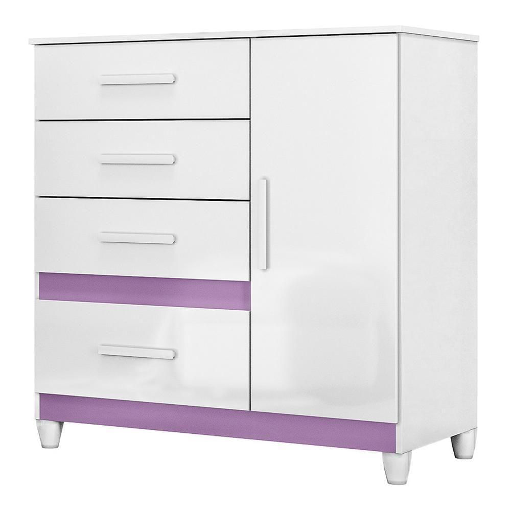 Cômoda Sapateira Vênus 1 Porta E 4 Gavetas Flex Branco Lilás Com Pés Moval