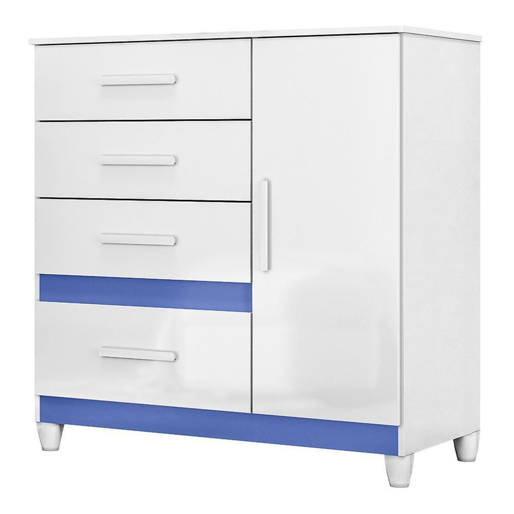 Cômoda Sapateira Vênus 1 Porta E 4 Gavetas Flex Branco Azul Com Pés Moval