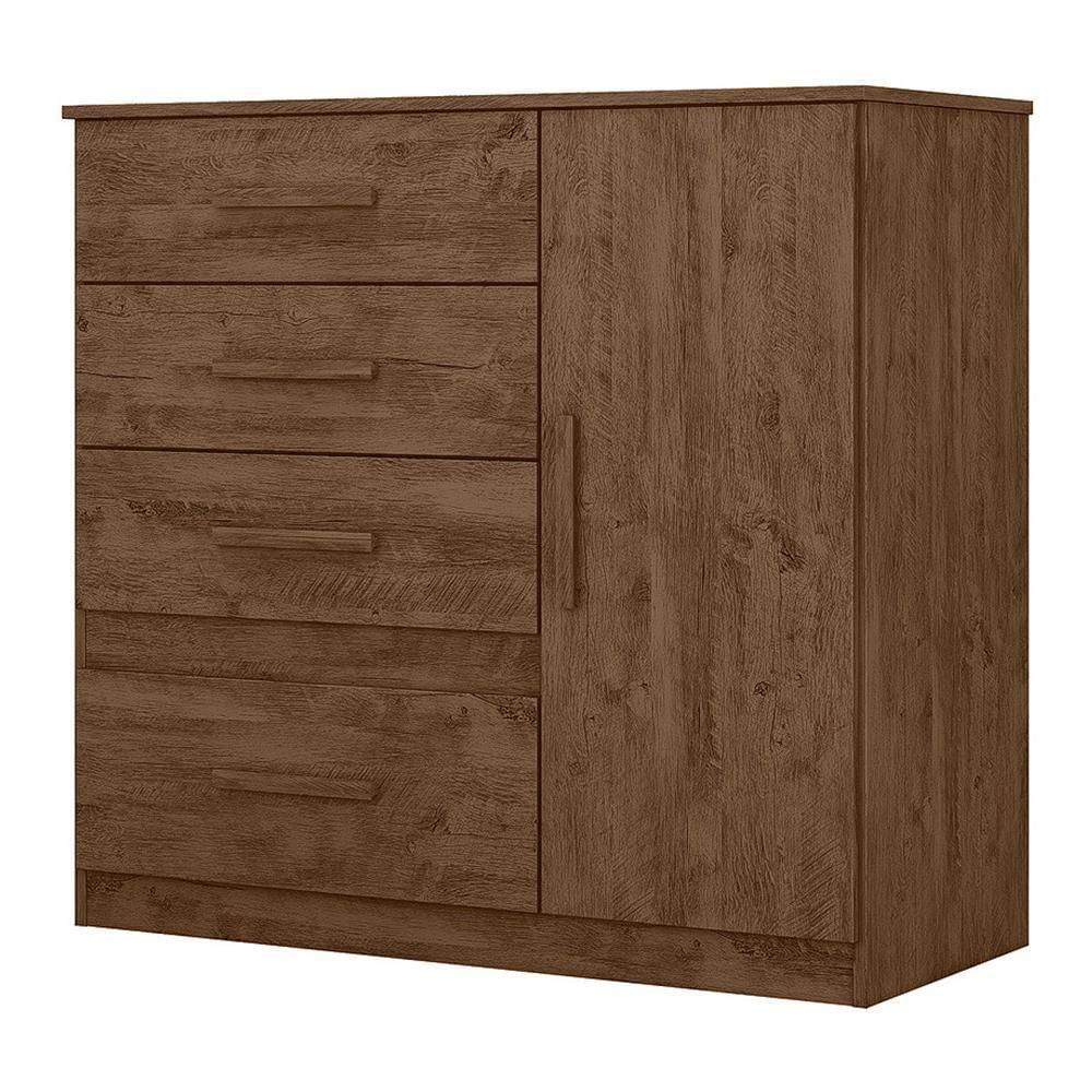 Cômoda Sapateira Vênus 1 Porta E 4 Gavetas Flex Castanho Wood Moval Castanho Wood