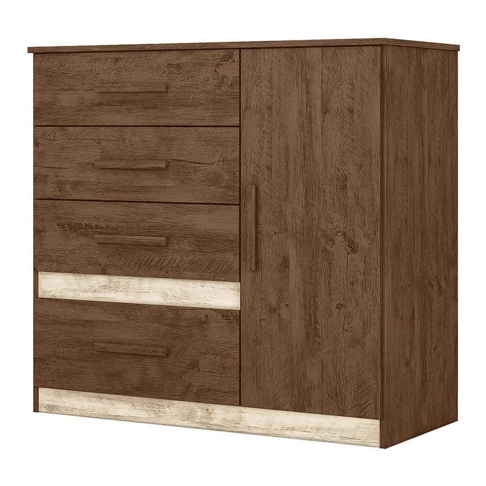 Cômoda Sapateira Vênus 1 Porta E 4 Gavetas Flex Castanho Wood Avelã Moval