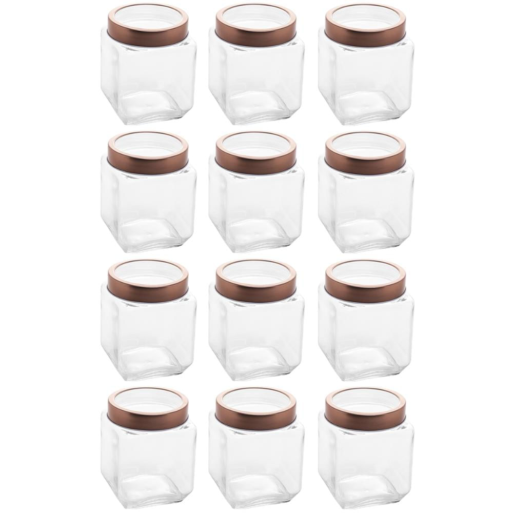 Kit 12 Potes de Vidro 1,2L Quadrado com Tampa Metal Mantimentos Rosé Gold Gran Gastro Lyor