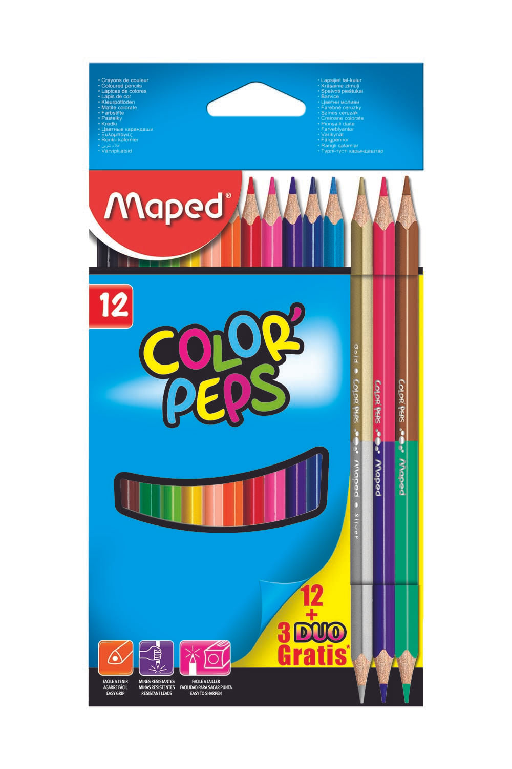 Lápis de Cor Maped Peps 12 Cores e 3 Lápis Bicolor