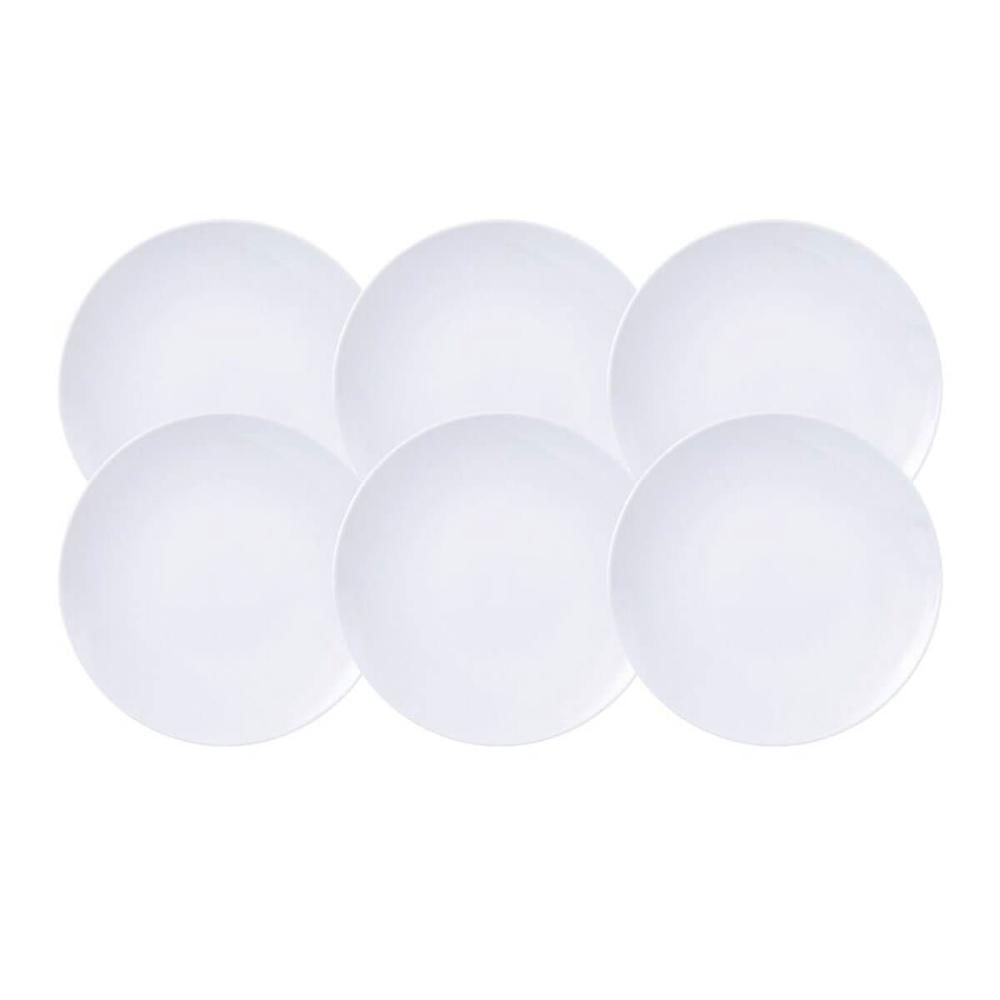 Jogo 6 Pratos Fundos de Porcelana 21cm Leonora Tramontina Branco Sopa Risoto Massa
