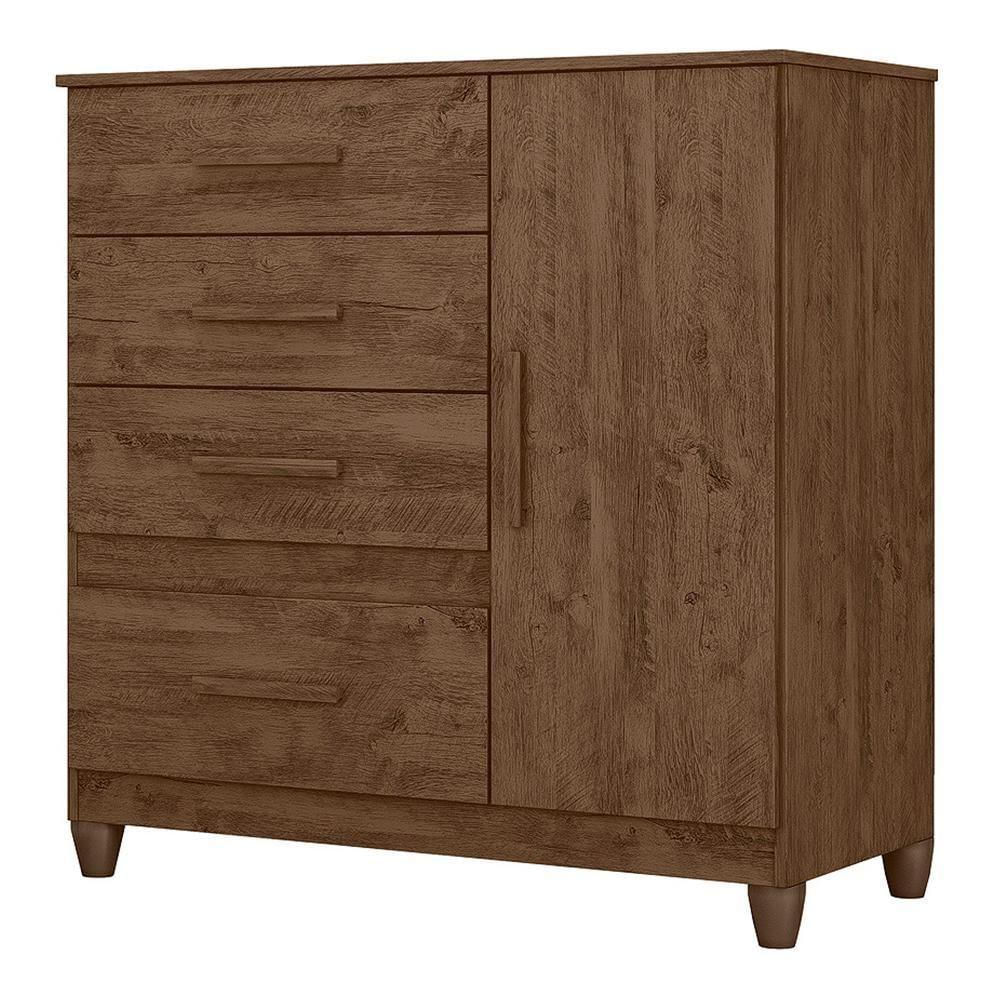 Cômoda Sapateira Vênus 1 Porta E 4 Gavetas Flex Castanho Wood Com Pés Moval Castanho Wood