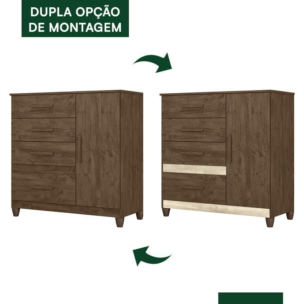 Cômoda Sapateira Vênus 1 Porta E 4 Gavetas Flex Castanho Wood Com Pés Moval Castanho Wood