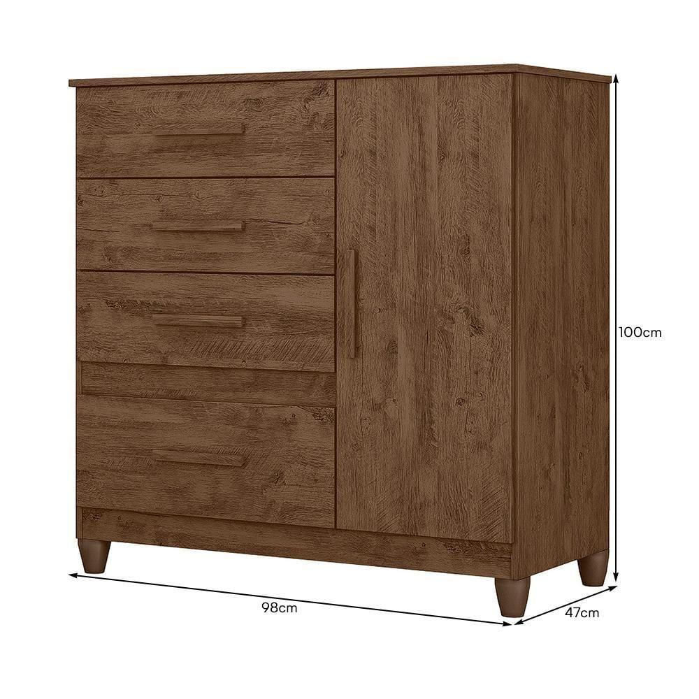 Cômoda Sapateira Vênus 1 Porta E 4 Gavetas Flex Castanho Wood Com Pés Moval Castanho Wood
