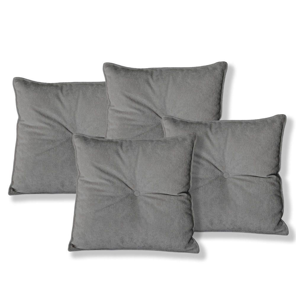 Kit 4 Almofadas Quadradas Tina Com Botão Central Veludo - 7 Decor Cinza Escuro