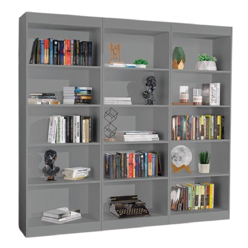 Kit 3 Estantes Livreiro Office Multiuso 12 Prateleiras Cinza J&a Cinza