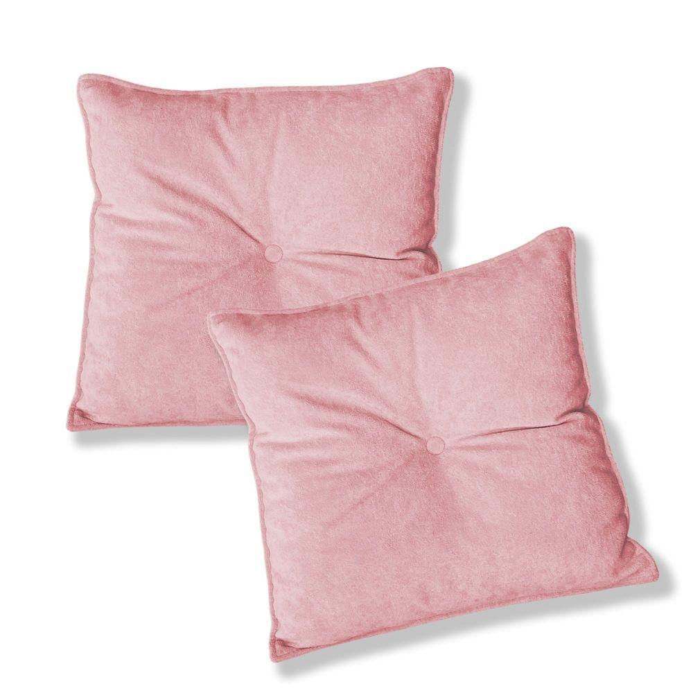 Kit 2 Almofadas Quadradas Tina Com Botão Central Veludo - 7 Decor Rosa