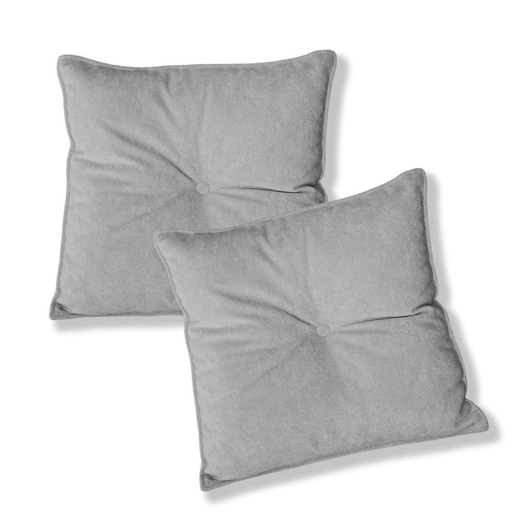 Kit 2 Almofadas Quadradas Tina Com Botão Central Boucle - 7 Decor Prata