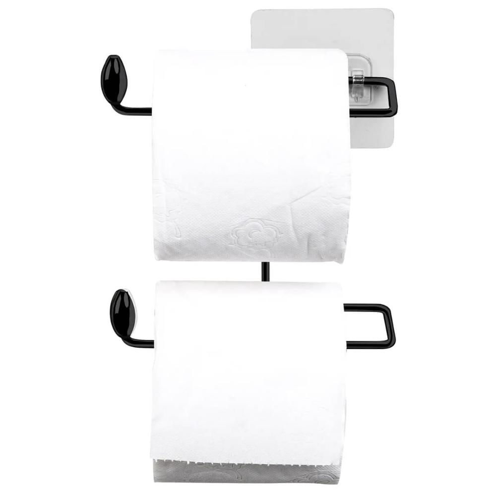 Suporte para Papel Higiênico Duplo Preto em Aço com Fixação Adesiva Parede Utimil
