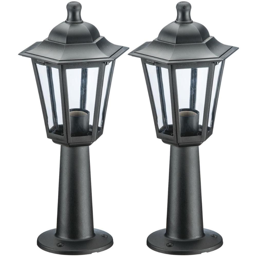 2 Luminárias Pretas Balizador de Chão 44cm Lente Transparent
