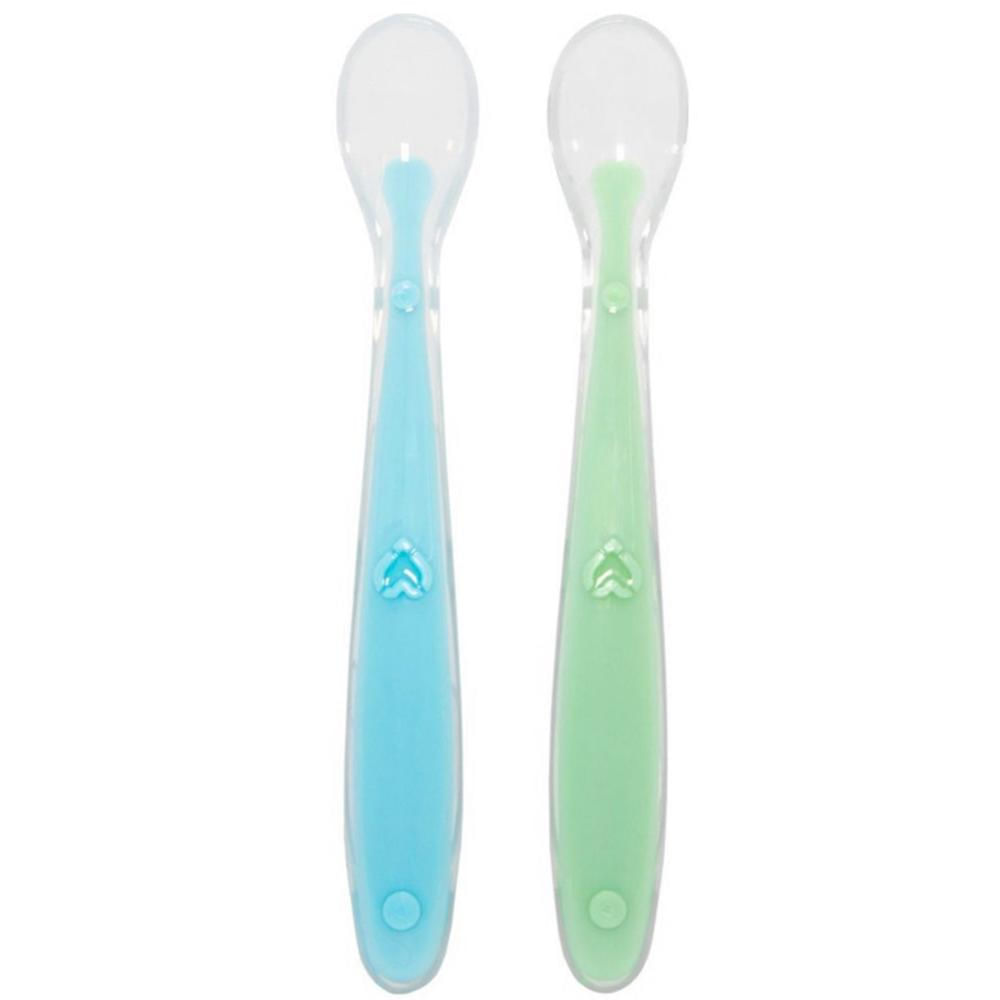 2 Colheres Silicone para Introdução Alimentar Bebê Mácia 23cm Buba Verde e Azul