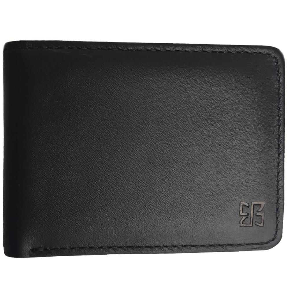 Carteira Masculina Slim de Couro Preta Porta Cartões Moedas Documentos Cédulas