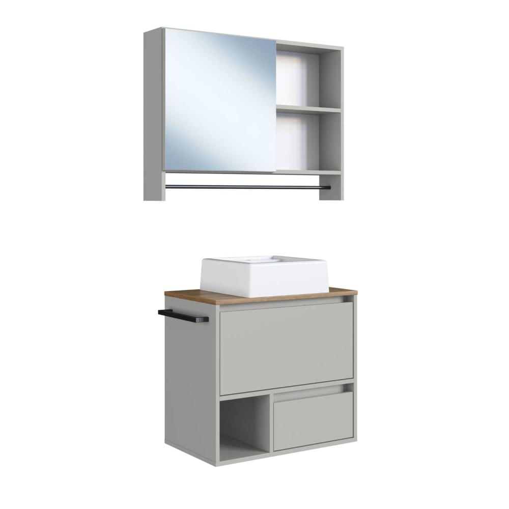 Gabinete Suspenso 60cm Mel Arenas Toalheiro Cuba Espelheira 80cm Conjunto para Banheiro CJ8050.20MA