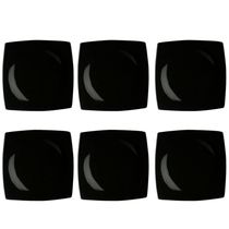 Kit 6 Pratos Rasos Sobremesa de Porcelana Oriental Preto 21cm Germer Quadrado Sushi