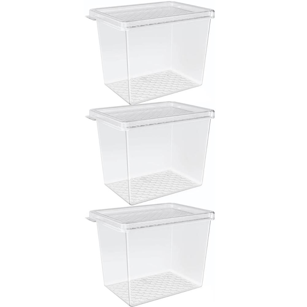 Kit 3 Organizadores de Geladeira Multiuso Cozinha 1,3L com Tampa Transparente Frutas Verduras UZ