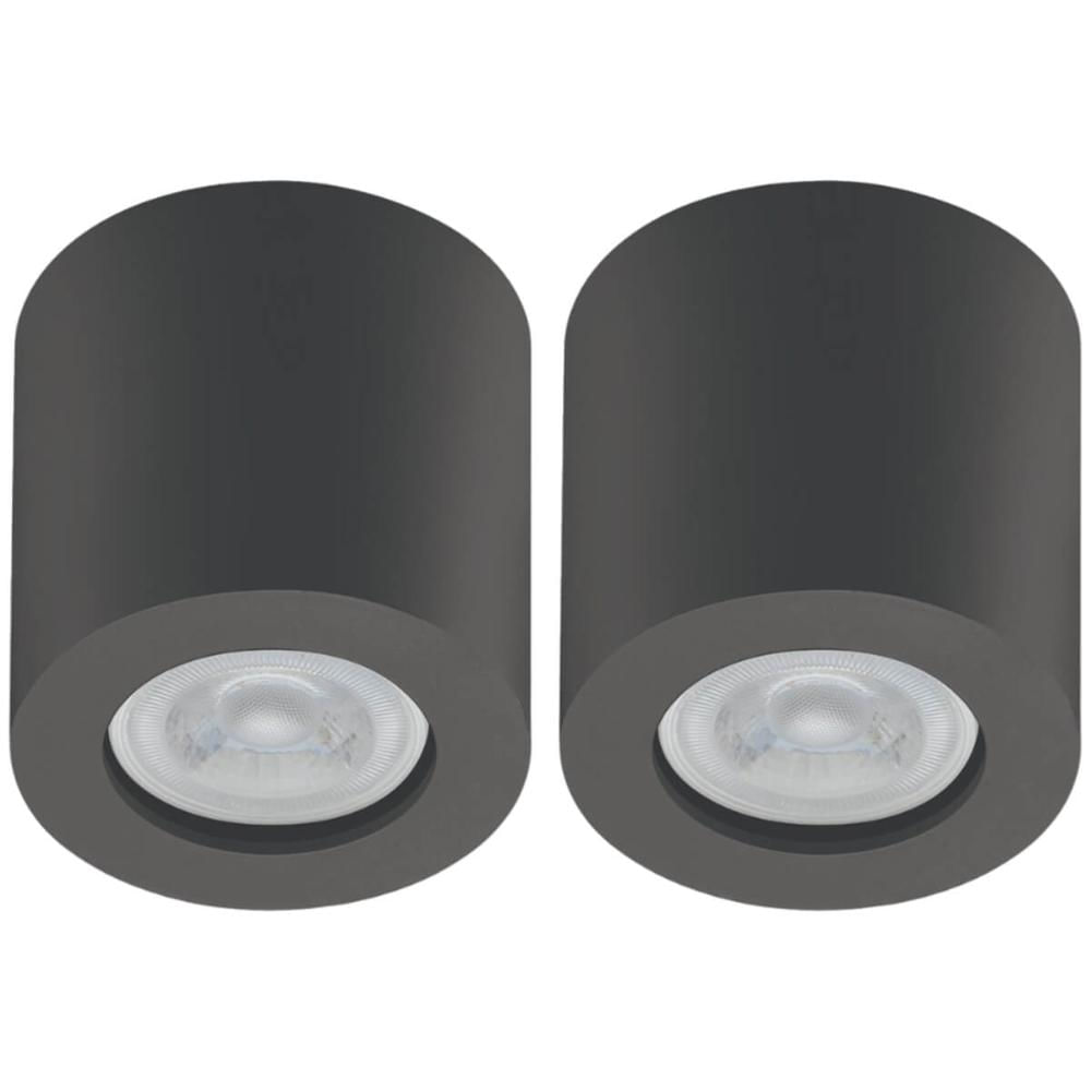 Kit 2 Spots Sobrepor Redondos Pretos Bivolt MR16 Luminárias Teto Baixa Dital Zoom Salas Quartos