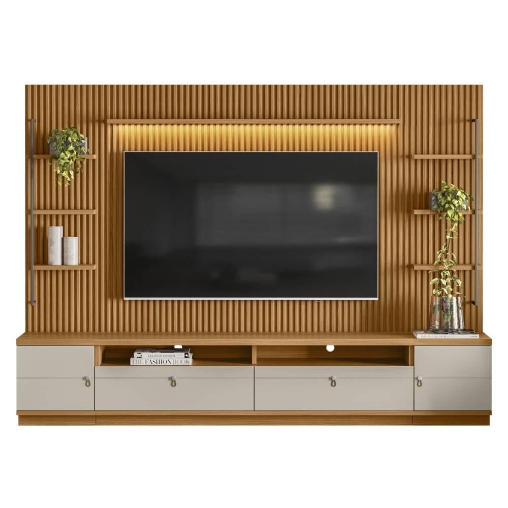 Rack Com Painel Ripado Para 75 Pol. 268cm Golden L06 Nature-off White - Mpozenato