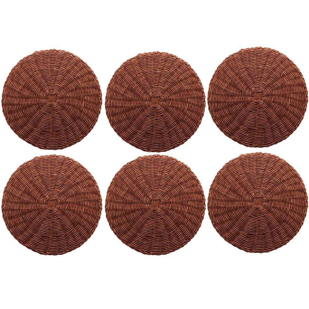Jogo Americano 6 Lugares Sousplats Lyor Marrom 38cm Rattan Plástico Trançado