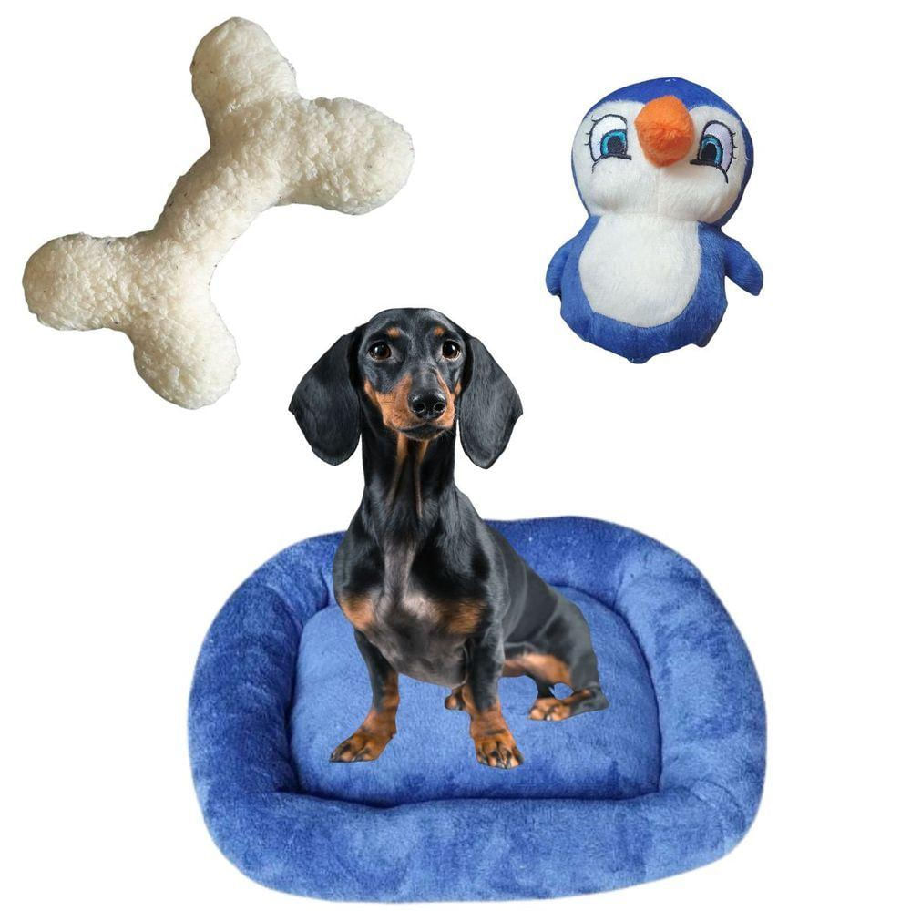 Cama Bigata G Tecido Soft Com Osso E Pelucia Kit 3 Peças Azul Marinho