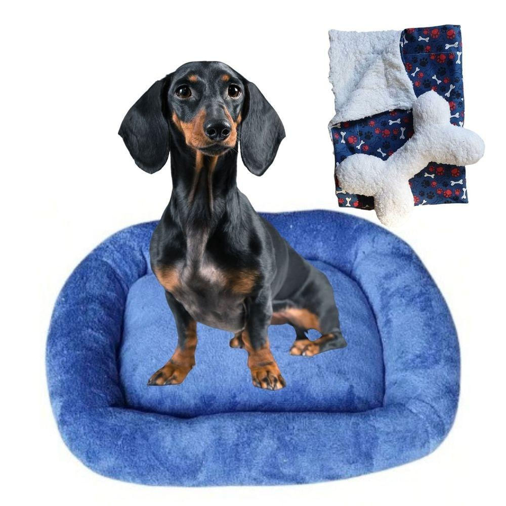Cama Bigata G Tecido Soft Com Osso E Mantinha Kit 3 Peças Azul Marinho
