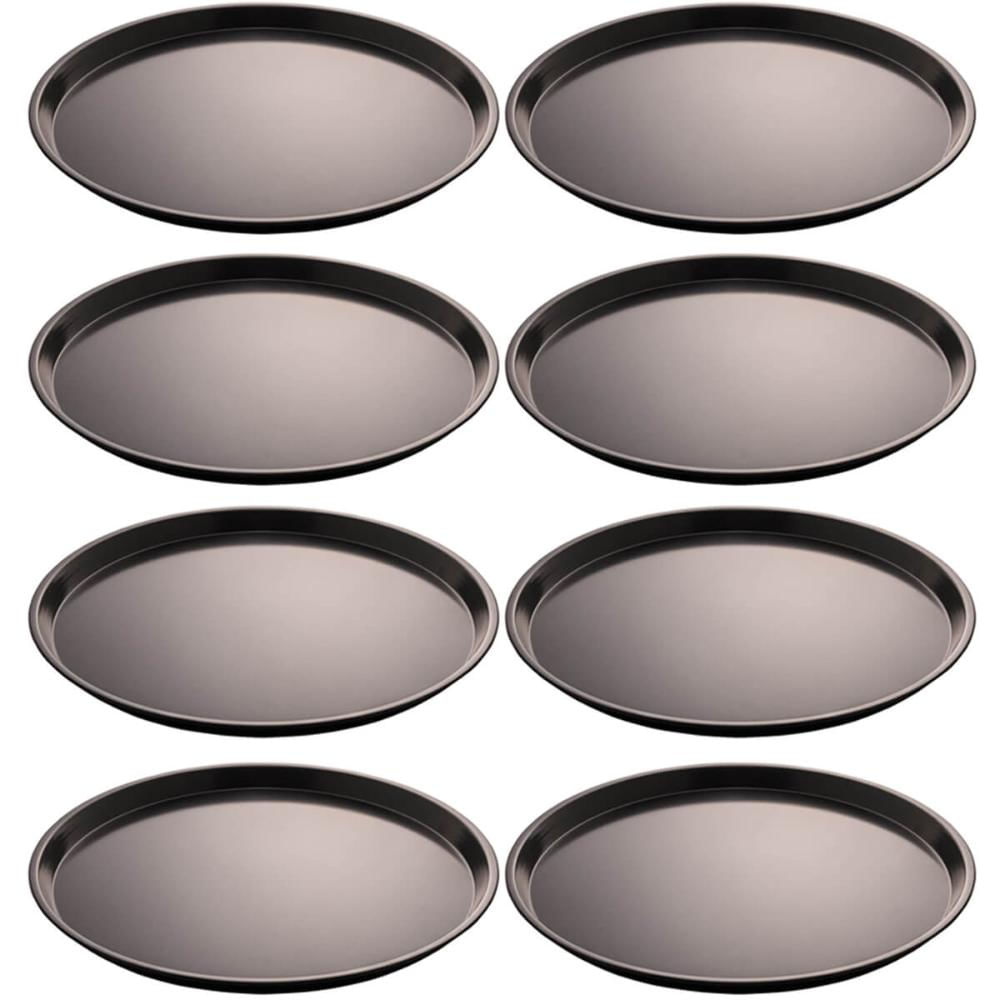 Kit 8 Formas para Pizzaria Padaria 31,5cm Assadeiras Antiaderentes Redondas Rasas Aço Carbono