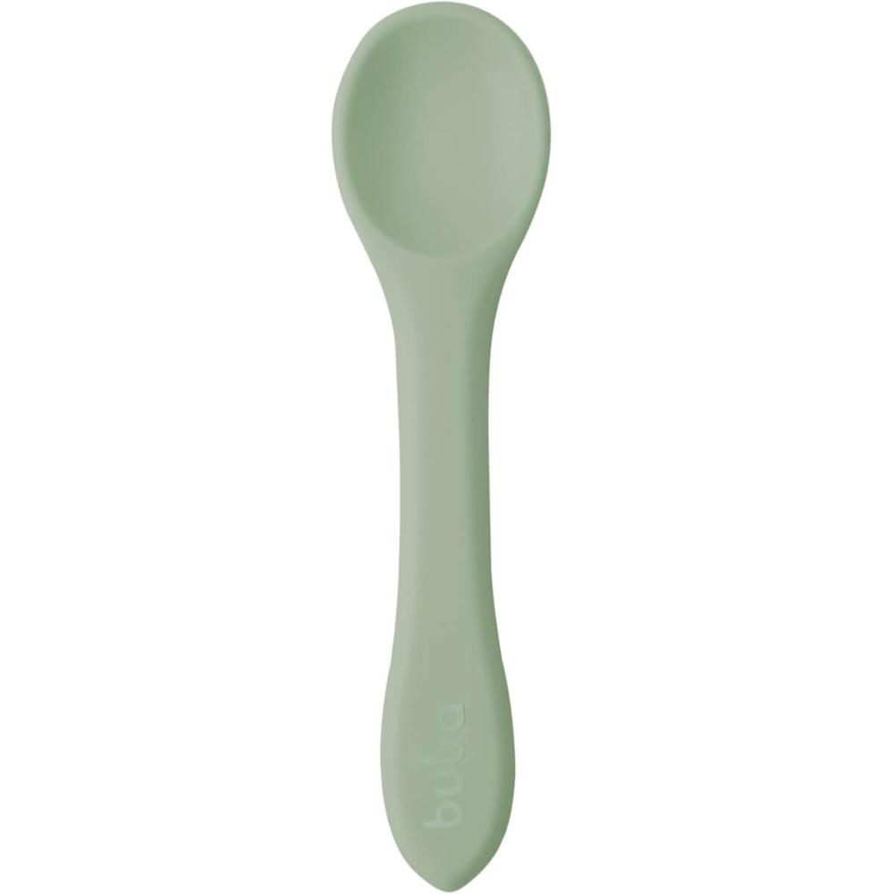 Colher de Silicone para Bebê Buba Verde Introdução Alimentar +6m de Treinamento Flexível